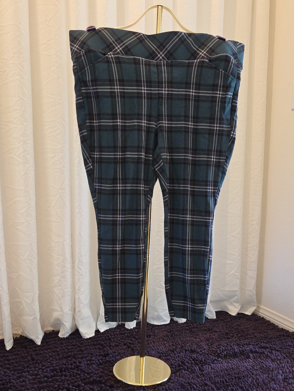 Torrid Pocket Pixie Pant Navy Green Plaid Size 3S / 3X Petite Good Cond [10178]
